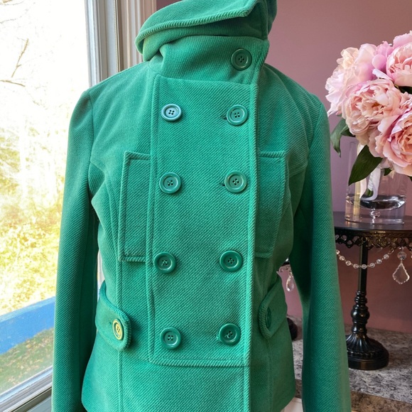 Green pea coat jacket - Picture 2 of 7